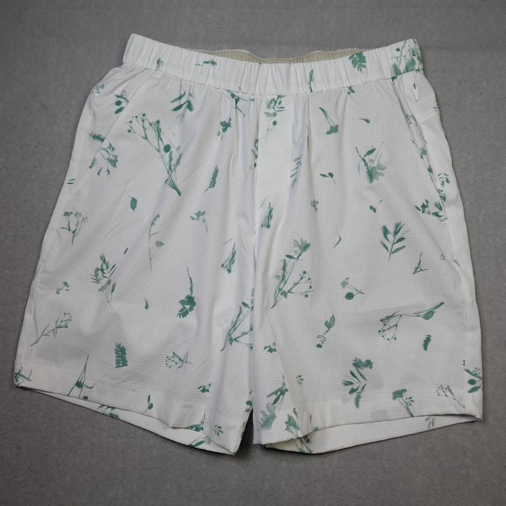 Lululemon Swim Trunks Mens Small White Green Floral Active Shorts LM7BNRS.0